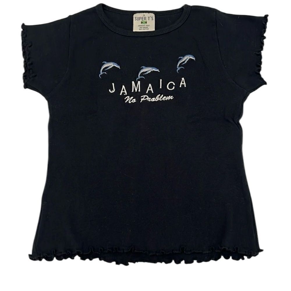 Vintage size S embroidered dolphin no problem cropped cap sleeve Jamaica T EVC